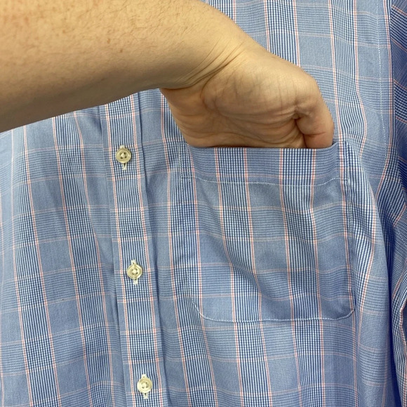 Charles Tyrwhitt Button Dress Shirt Mens Size 15.5 Blue Pink Grid Check Non-Iron - Picture 3 of 12